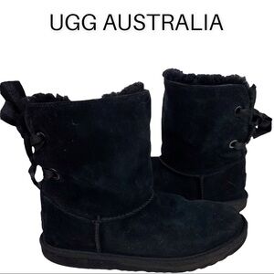 Ugg sz 6 Bailey bow custom black suede ribbon lace up short boots
